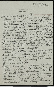 Constance Lindsay Skinner, letter, 1922-02-07, to Hamlin Garland