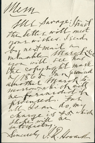 James Q. Howard note to Savage