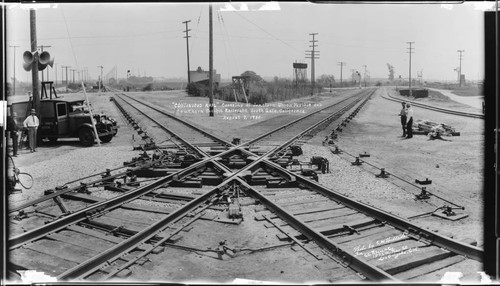 "Continuous rail" crossing at junction of Union Pacific and Southern Pacific Railroads, South Gate. August 7, 1930