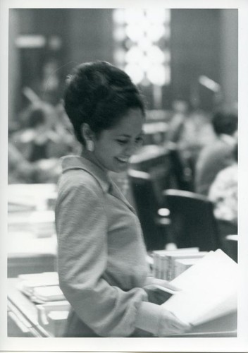 Patricia Whiting preparing to address the House of Representatives