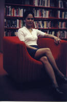 Patricia Whiting waiting in the library