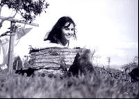 Patricia Whiting on farm with cat