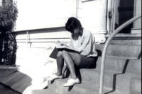 Patricia Whiting studying on the farm