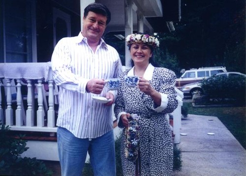 Vince and Patricia Whiting toasting with tea