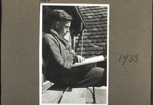 Hans Meister on the roof of the Bookshop looks out towards his final examinations