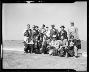Group of cameramen at air races, Southern California, 1933