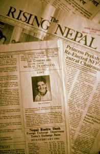 Nr. 23 - De forsvundne bliver efterlyst af forældre og venner, f. eks. som her ved en annonce i det lokale dagblad "Rising Nepal", 28. februar 1986