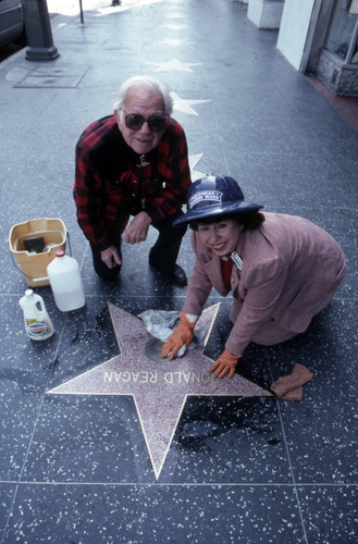 Cleaning a Walk of Fame star