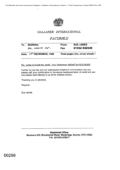 Gallaher International[Memo from Sue James to Deirdra regarding letter of credit]