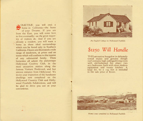Brochure for Sunday-Merrick & Ruddick Realtors, advertising their housing development in the San Fernando Valley, 1923