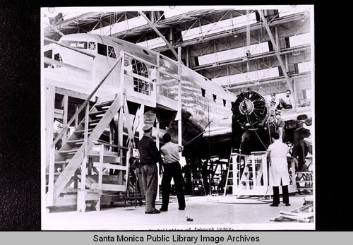 Installation of an inboard motor on a Douglas DC-4, Santa Monica, Calif., February 2, 1938