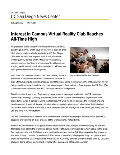 Interest in Campus Virtual Reality Club Reaches All-Time High