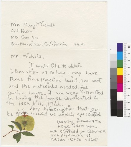 Letter to Doug Michels from Clifford W. Beamer (House of the Century Fan Mail folder)