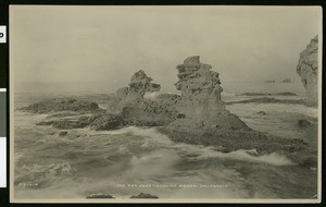 View of Laguna Beach surf and the "Sea Dogs" rocks, ca.1885