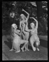 Eunice La Haise, Donna Jeanne Lewis, and Amelia Beck posing during their reenactment of "Romance of Centinela Springs", Los Angeles, 1935