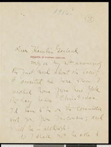 Zona Gale, letter, 1916?, to Hamlin Garland
