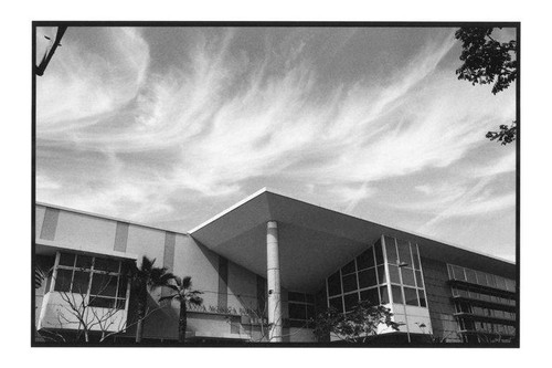 Clouds above the entrance to the New Main Library, 601 Santa Monica Blvd., Santa Monica, Calif., March 2011