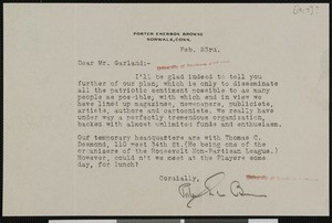 Porter Emerson Browne, letter, to Hamlin Garland