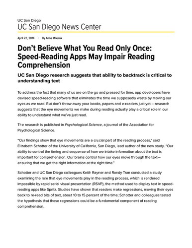 Don’t Believe What You Read Only Once: Speed-Reading Apps May Impair Reading Comprehension