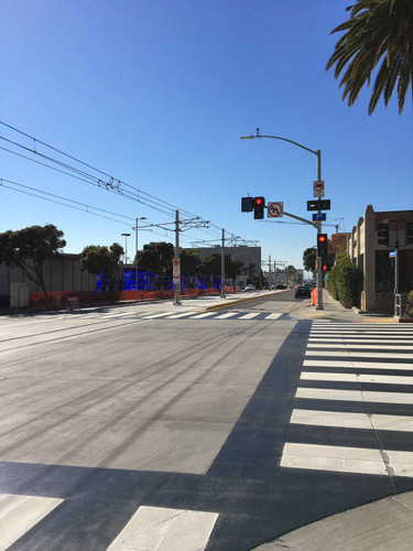 Expo Line train tracks at 7th Street and Colorado Avenue in Santa Monica, January 28, 2016