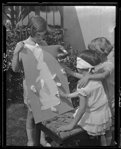Children playing pin the tail on the bunny, Santa Monica, 1931