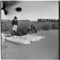 Veterans camping out at Port Hueneme for a Quonset hut and surplus military supply sale, Port Hueneme, July 15, 1946