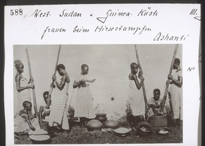 West Sudan and Coast of Guinea. Women pounding millet. Ashanti