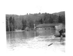 Bus depot during the 1940 flood of Guerneville, California
