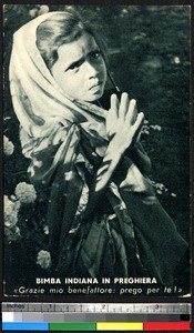 Young girl with hands clasped in prayer, India, ca. 1900-1920