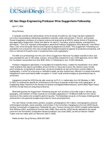 UC San Diego Engineering Professor Wins Guggenheim Fellowship