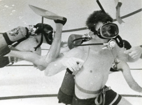 Scuba exercises in swimming pool, 1965