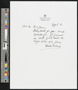Hamlin Garland, letter, 193?-09-13, to Elizabeth Lippincott McQueen