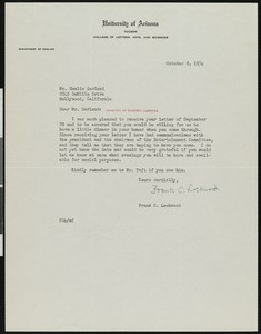 Francis Cummins Lockwood, letter, 1934-10-08, to Hamlin Garland