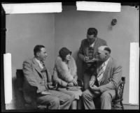 Detectives Leroy E. Sanderson and T. K. Shannon interrogate Hazel Glab about husband's murder, Los Angeles Times, 1928