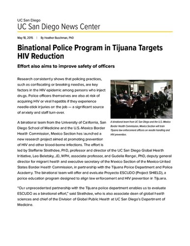 Binational Police Program in Tijuana Targets HIV Reduction