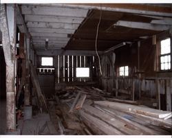 Reconstruction debris and interior of the livery stable at Steamer Landing Park, Petaluma, California, Nov. 18, 2004