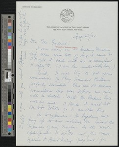 Grace Davis Vanamee, letter, 1934-08-28, to Hamlin Garland