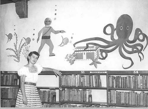 Ann Hopping with Artwork, Visalia Public Library, Visalia, Calif