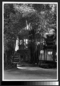 Bamboo arch at temple, Chengdu, China, ca.1930-1940