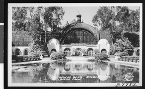 Exterior view of the Botanical Building in Balboa Park in San Diego, ca.1910