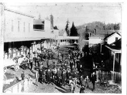 Early gathering of Guerneville citizens on Main Street