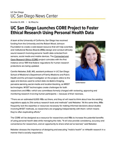 UC San Diego Launches CORE Project to Foster Ethical Research Using Personal Health Data