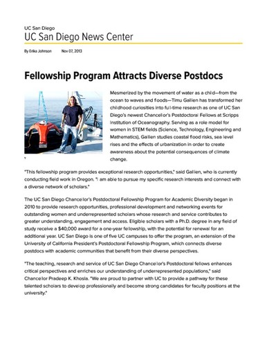 Fellowship Program Attracts Diverse Postdocs