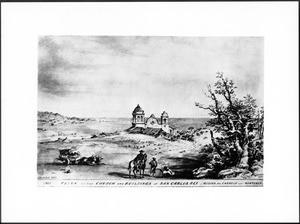 Drawing by Edward Vischer depicting the ruins of the Mission del Carmelo in San Carlos Rey near Monterey, 1861