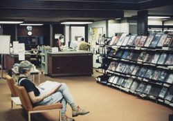 View of the Circulation Desk and periodical shelving at the Sebastopol Branch Library