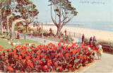 Bed of colorful cannas near the bluff's edge in Palisades Park
