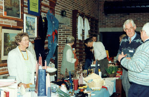 DMS annual meeting 19.4.1997 in Roende. Lively conversation at one of the sales stalls