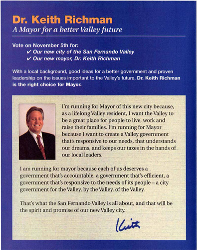 Keith Richman for Mayor brochure, 2002 (page 2)