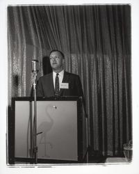 Charles Cox at the podium, Santa Rosa, California, 1960