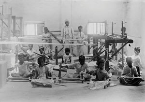 Arcot, South India. The weaving department of Tiruvannamalai High School, established in 1924